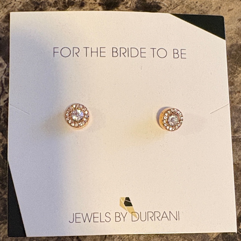 Rose Gold Crystal Halo Stud Earrings - White/Clear